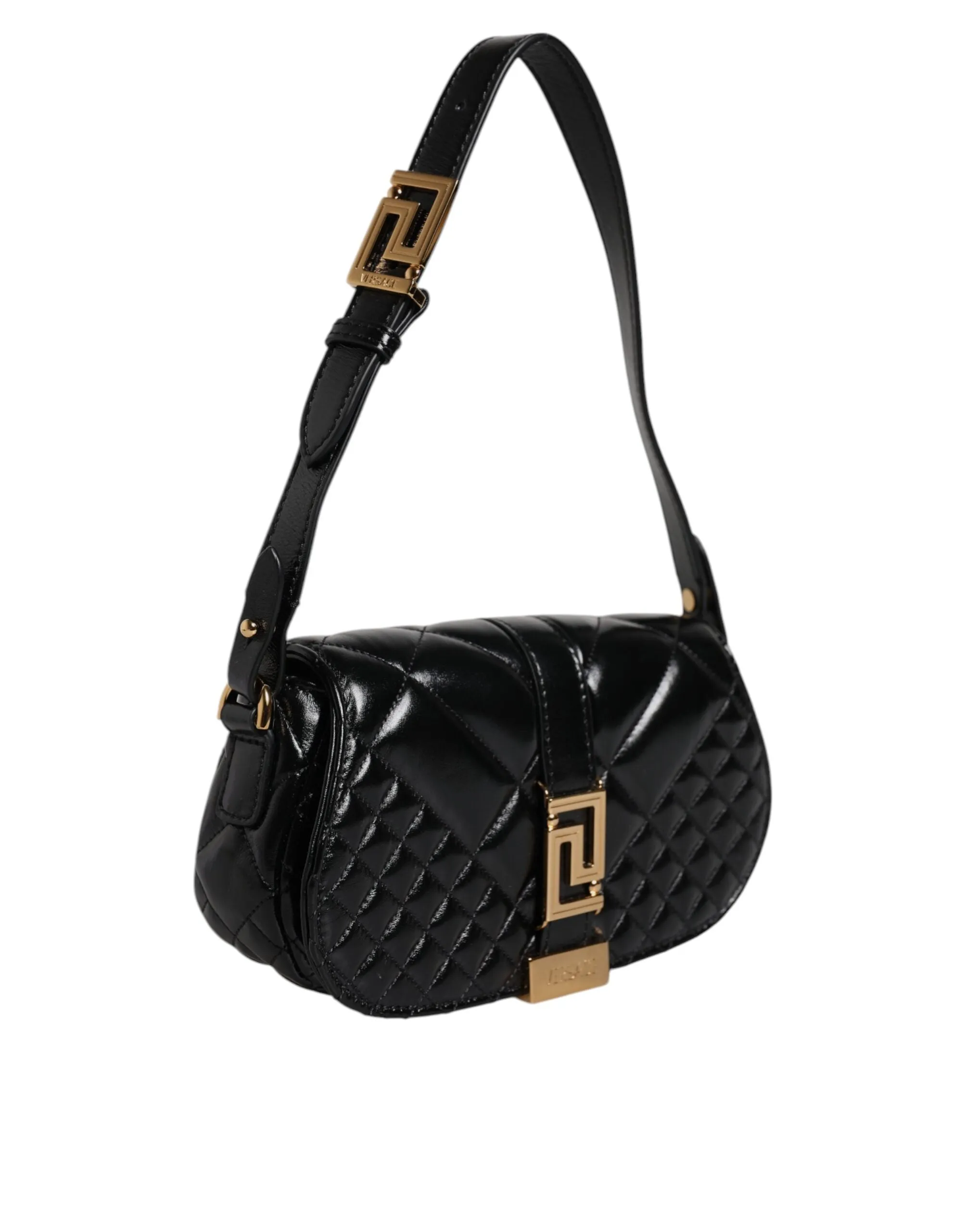 Versace Black Leather Calf Quilted Shoulder Strap Bag