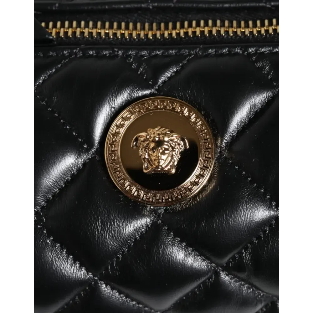 Versace Black Mini Quilted Lambskin Leather Crossbody Sling Bag