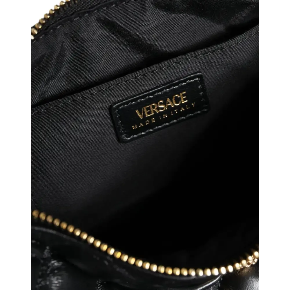 Versace Black Mini Quilted Lambskin Leather Crossbody Sling Bag