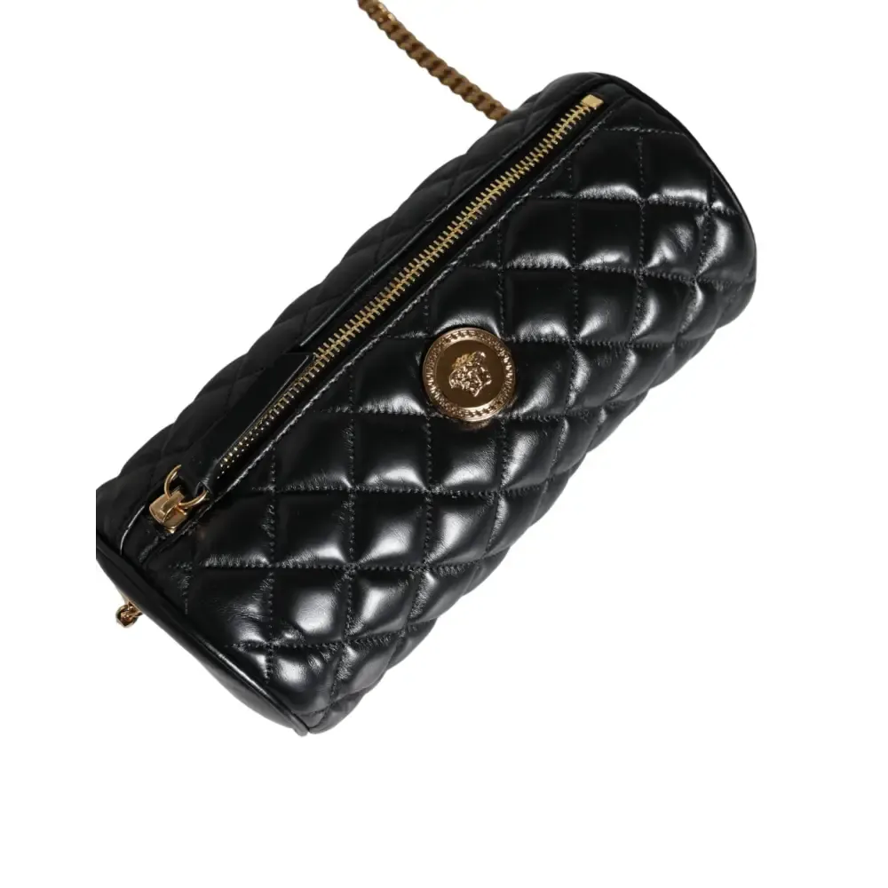 Versace Black Mini Quilted Lambskin Leather Crossbody Sling Bag
