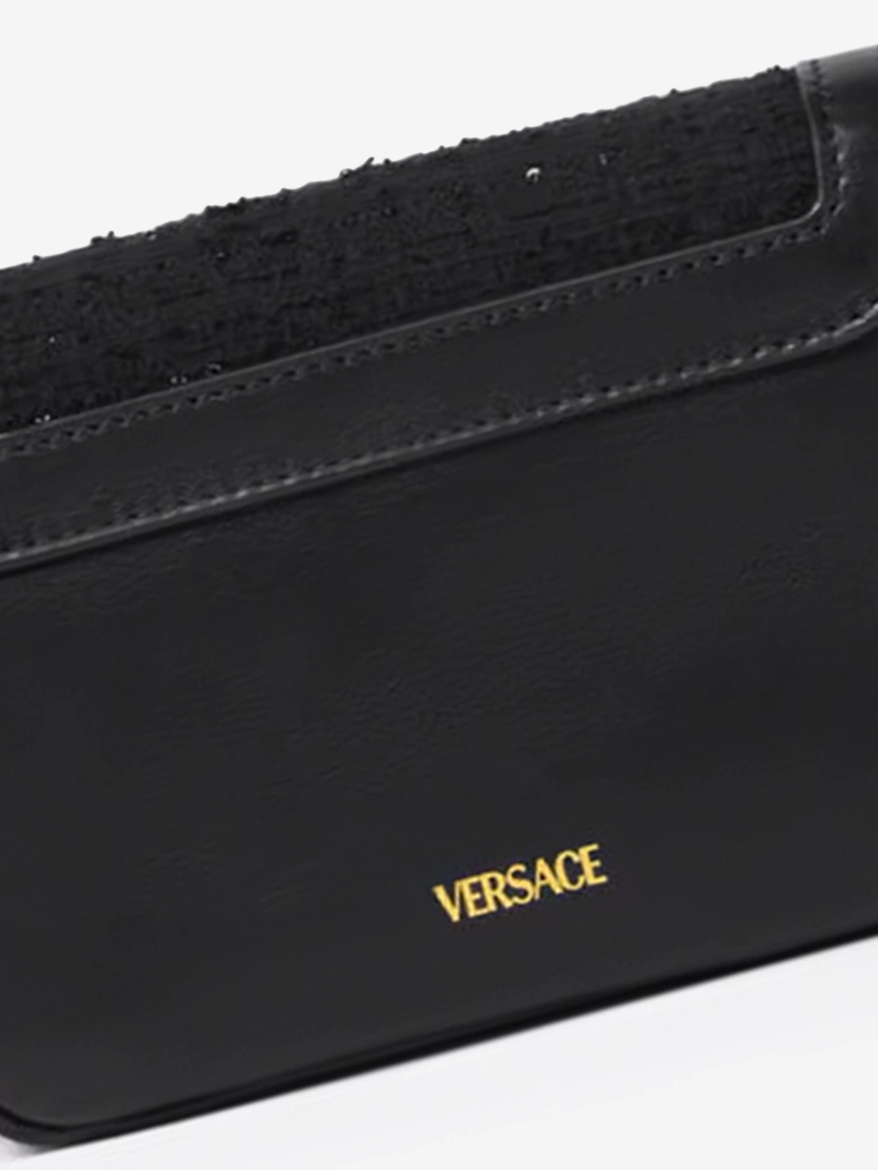 Versace Girls Leather and Tweed Shoulder Bag in Black