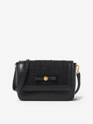 Versace Girls Leather and Tweed Shoulder Bag in Black