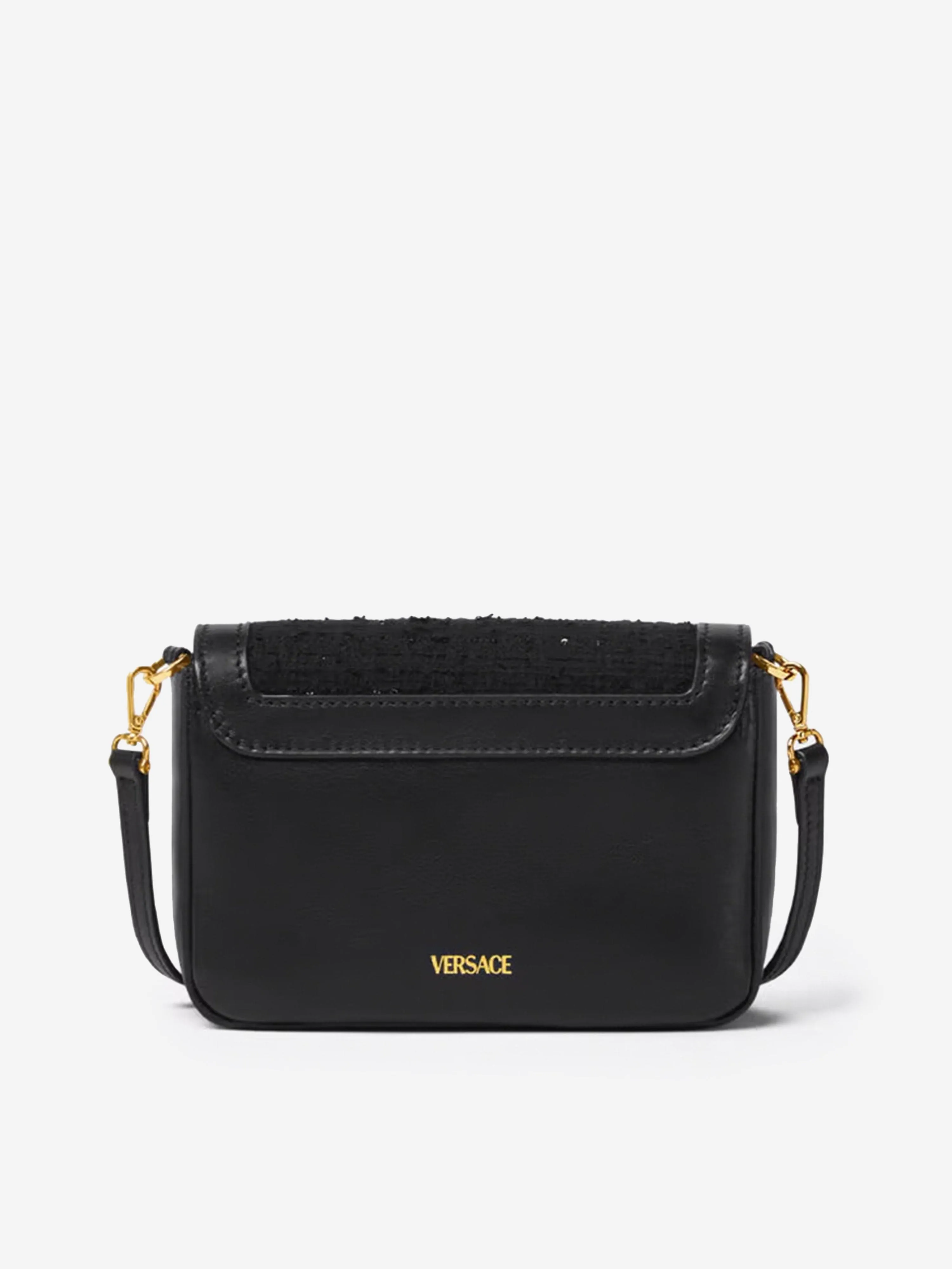 Versace Girls Leather and Tweed Shoulder Bag in Black