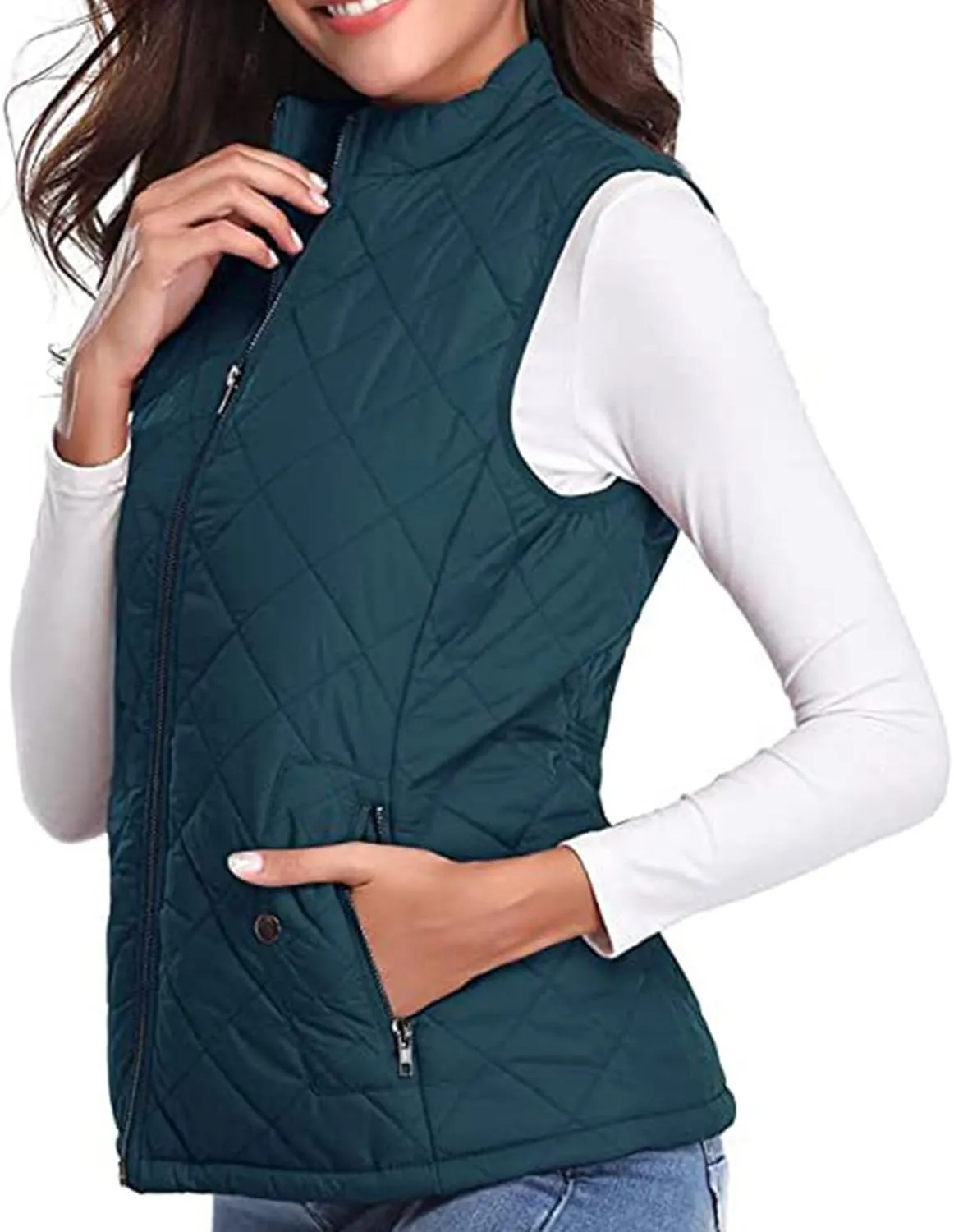 Vest for Women Stand Collar Lightweight Quilted Vest Zip Up Sleevless Padded Gilet Jackets 2024 Winter Coats Outwear