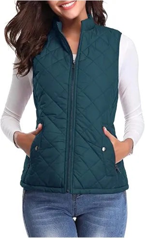 Vest for Women Stand Collar Lightweight Quilted Vest Zip Up Sleevless Padded Gilet Jackets 2024 Winter Coats Outwear