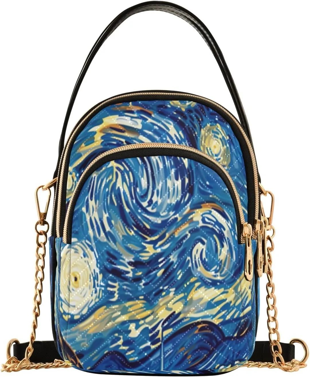 Vibrant Colors Starry Night Village Cross Body Purses for Women, Womens Shoulder Purse Multi Pockets Summer Handbags