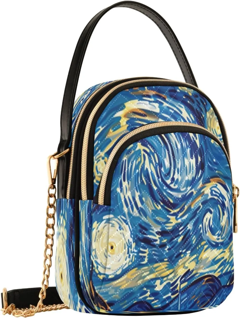 Vibrant Colors Starry Night Village Cross Body Purses for Women, Womens Shoulder Purse Multi Pockets Summer Handbags