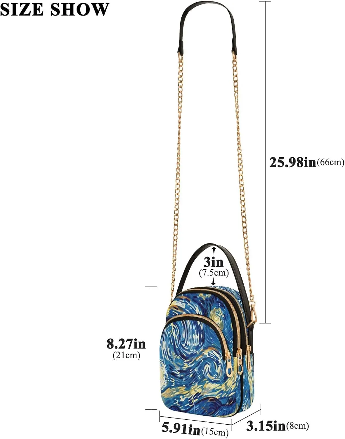 Vibrant Colors Starry Night Village Cross Body Purses for Women, Womens Shoulder Purse Multi Pockets Summer Handbags