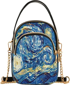 Vibrant Colors Starry Night Village Cross Body Purses for Women, Womens Shoulder Purse Multi Pockets Summer Handbags