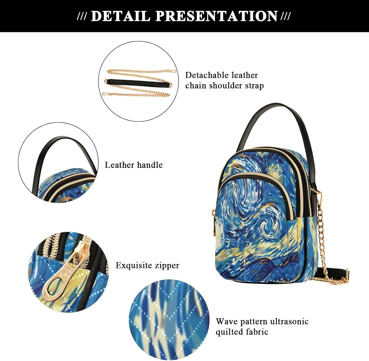Vibrant Colors Starry Night Village Cross Body Purses for Women, Womens Shoulder Purse Multi Pockets Summer Handbags