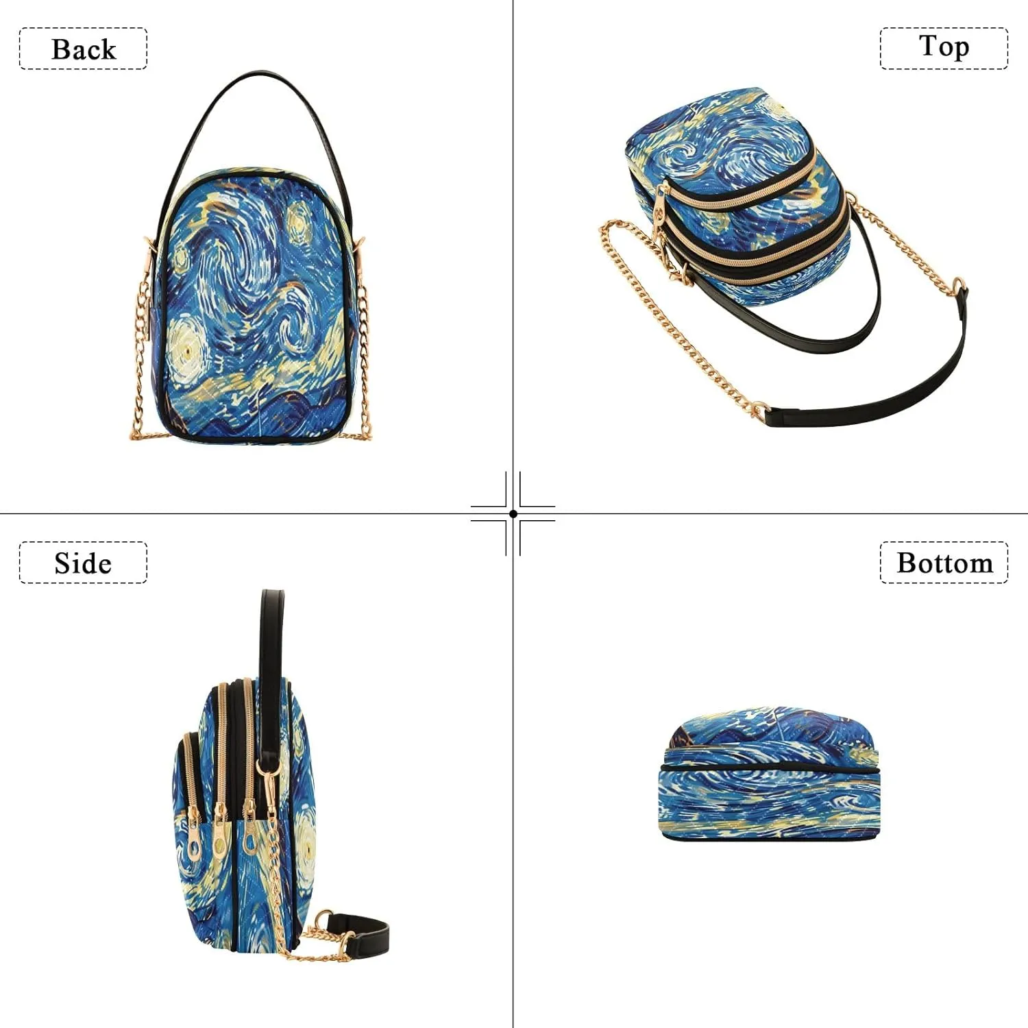 Vibrant Colors Starry Night Village Cross Body Purses for Women, Womens Shoulder Purse Multi Pockets Summer Handbags