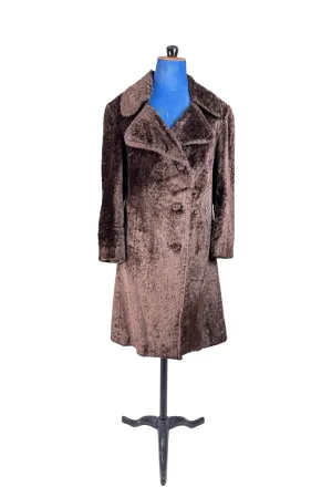 Vintage 70s Faux Fur Coat Jacket Brown