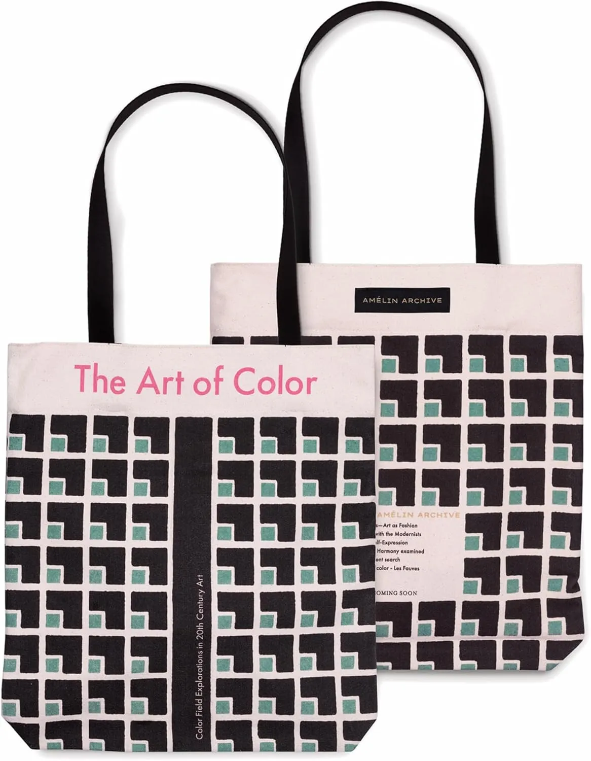 Vintage Inspired Double-Sided Canvas Tote Bag for Women, Canvas Tote with Pockets and Nylon Handles, Squared