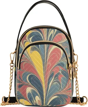 Vintage Marbled Pattern with Swirls Women Trendy Quilted Crossbody Bag Sling Bags Handbags with Chain Strap Travel Cross Body Cell Phone Purses Bags