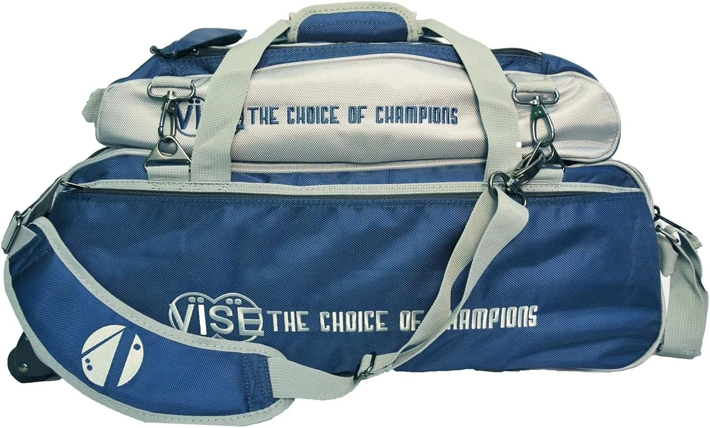 VISE Three Ball Tote Roller Bowling Bag with Shoe Pouch Navy Silver