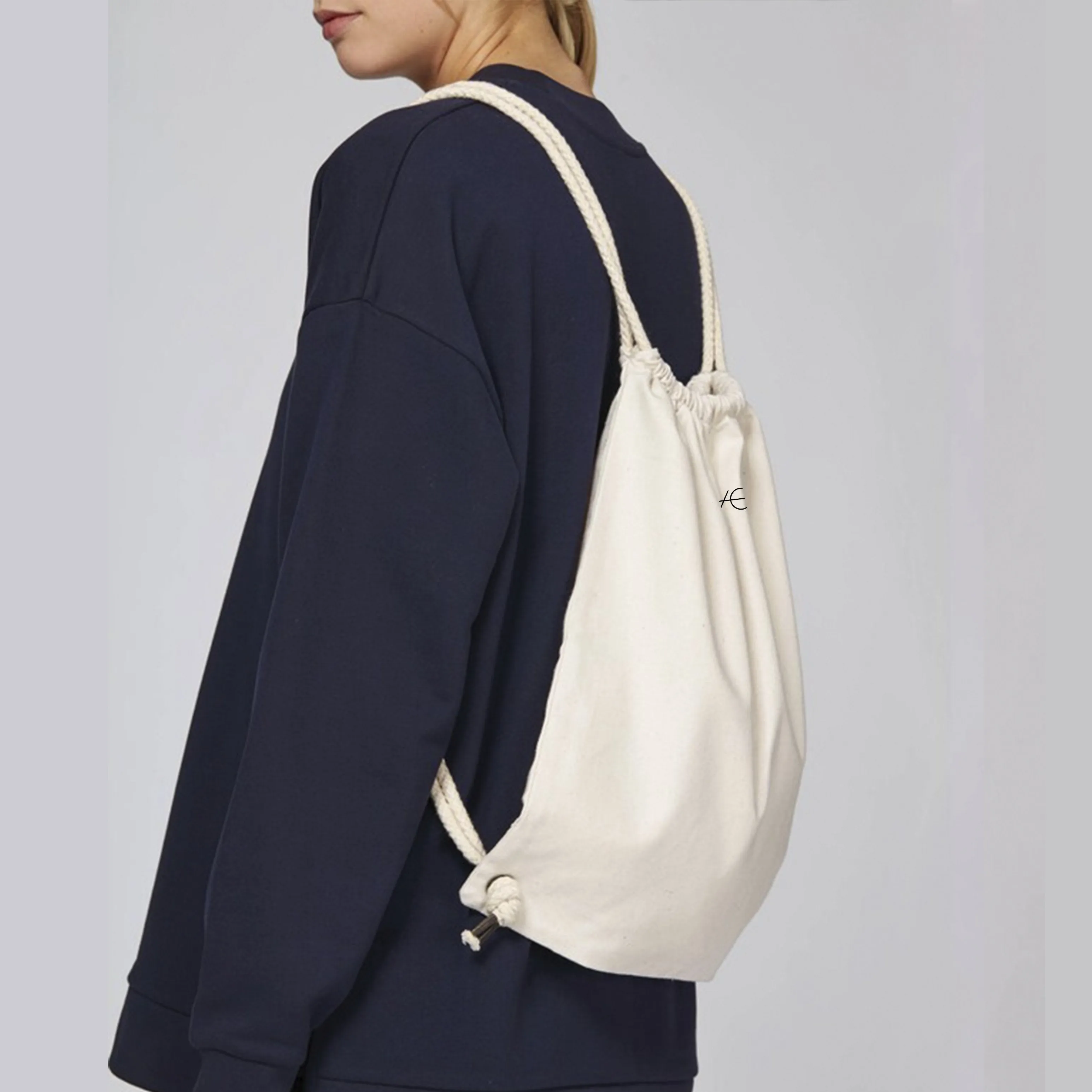 VO Embroidered Organic Drawstring Bag, Vegan Gift