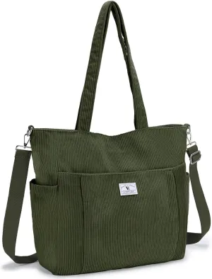 VX VONXURY Tote Bag for Women Corduroy Large Shoulder Bag with Multi Pockets Lightweight Handbag for Work College Shopping