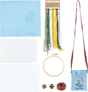 WADORN DIY Embroidery Bag Kit, Embroidery Coin Purse Kit with Flower Pattern Handmade Embroidery Pouch Sewing Craft Projects for Beginners Shoulder Crossbody Bag Cross Stitch Needlework Material Gift