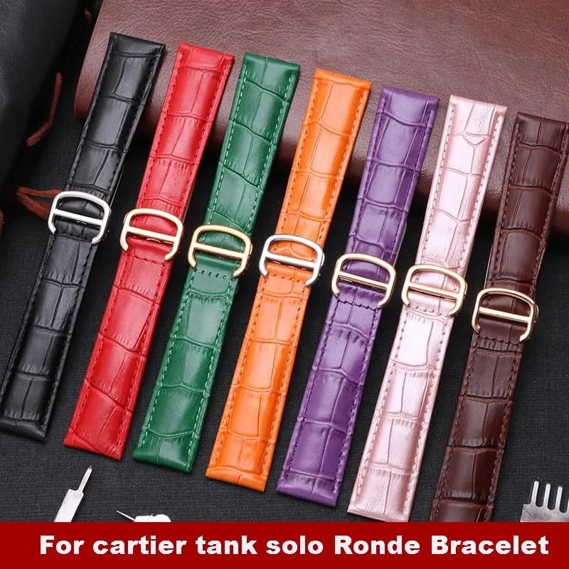 Watch Band For Cartier TANk SOLO RONDE DE Genuine Leather Watch Chain Folding Buckle Watch Strap Accessories Watch Bracelet Belt