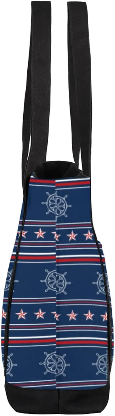 Watercolor Blue Wildflower Canvas Tote Bag Casual Shoulder Handbag Large Shopping Bags With 5 Pocket