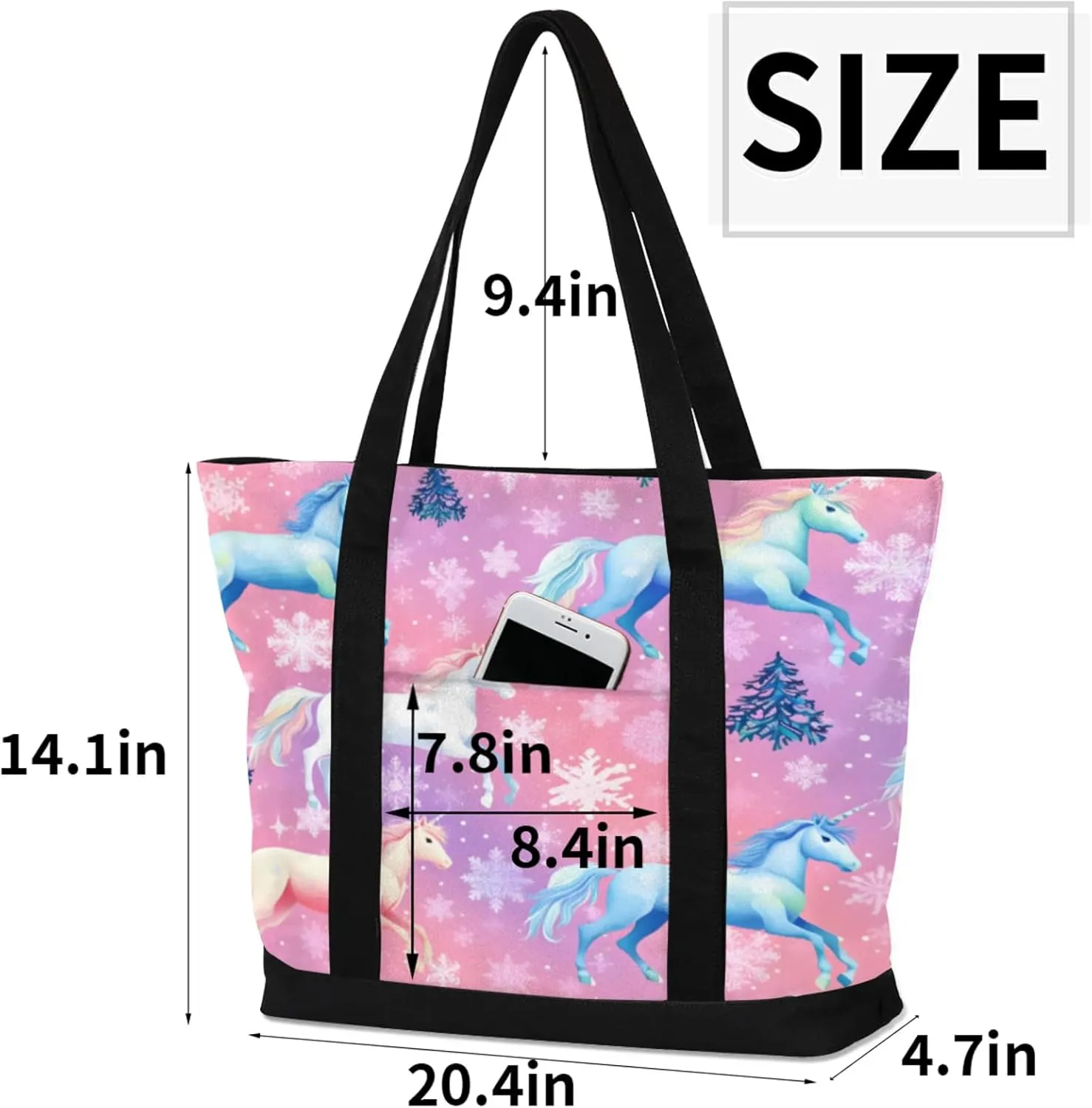 Watercolor Blue Wildflower Canvas Tote Bag Casual Shoulder Handbag Large Shopping Bags With 5 Pocket
