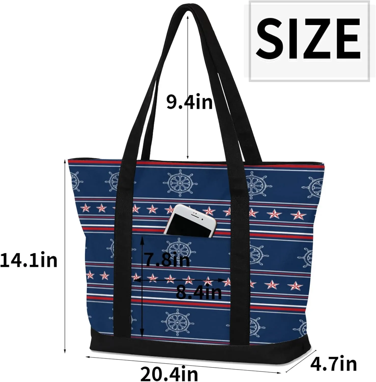 Watercolor Blue Wildflower Canvas Tote Bag Casual Shoulder Handbag Large Shopping Bags With 5 Pocket