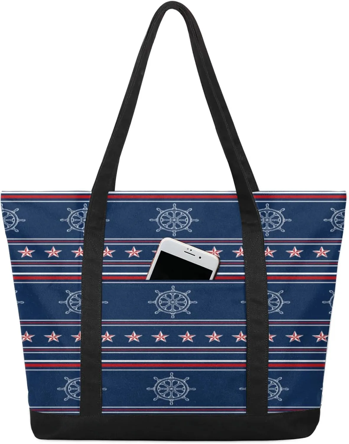Watercolor Blue Wildflower Canvas Tote Bag Casual Shoulder Handbag Large Shopping Bags With 5 Pocket