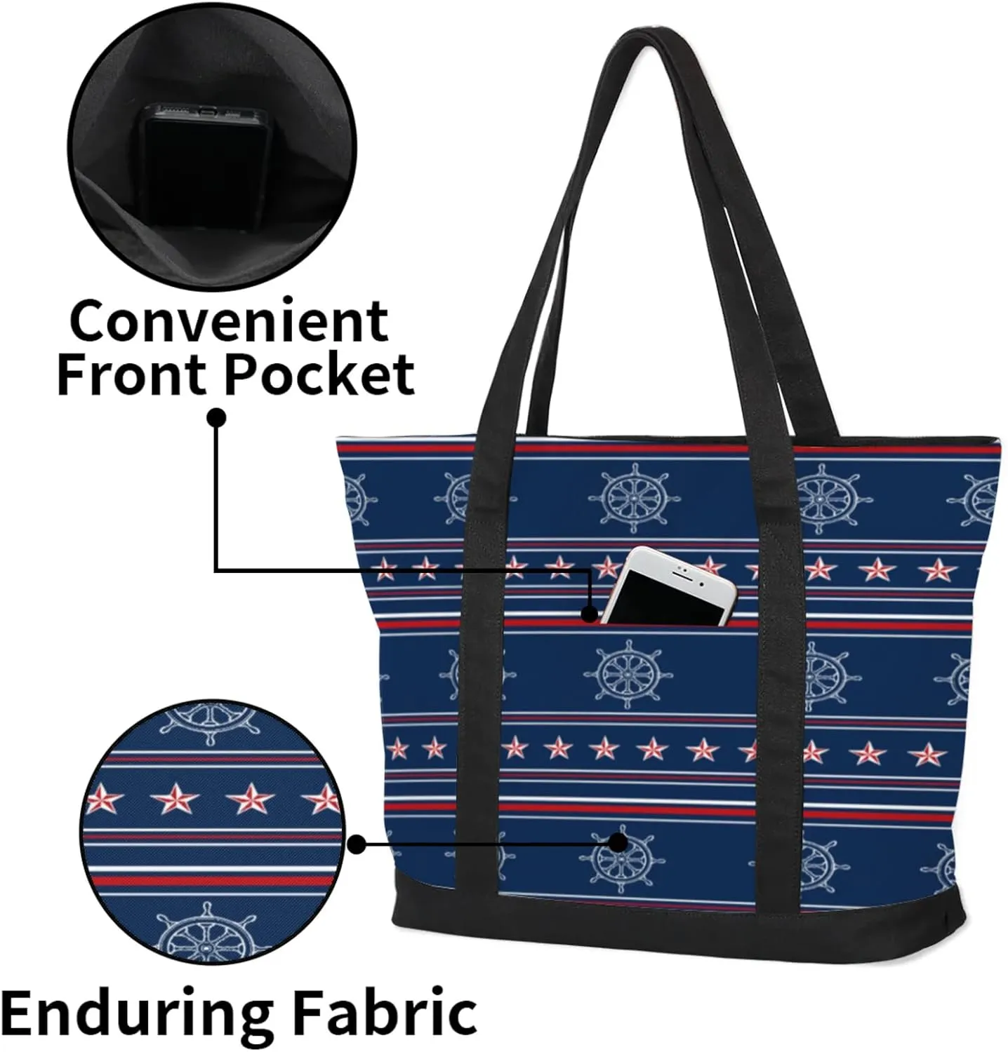 Watercolor Blue Wildflower Canvas Tote Bag Casual Shoulder Handbag Large Shopping Bags With 5 Pocket