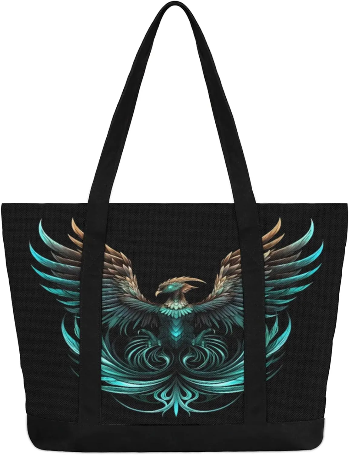 Watercolor Blue Wildflower Canvas Tote Bag Casual Shoulder Handbag Large Shopping Bags With 5 Pocket