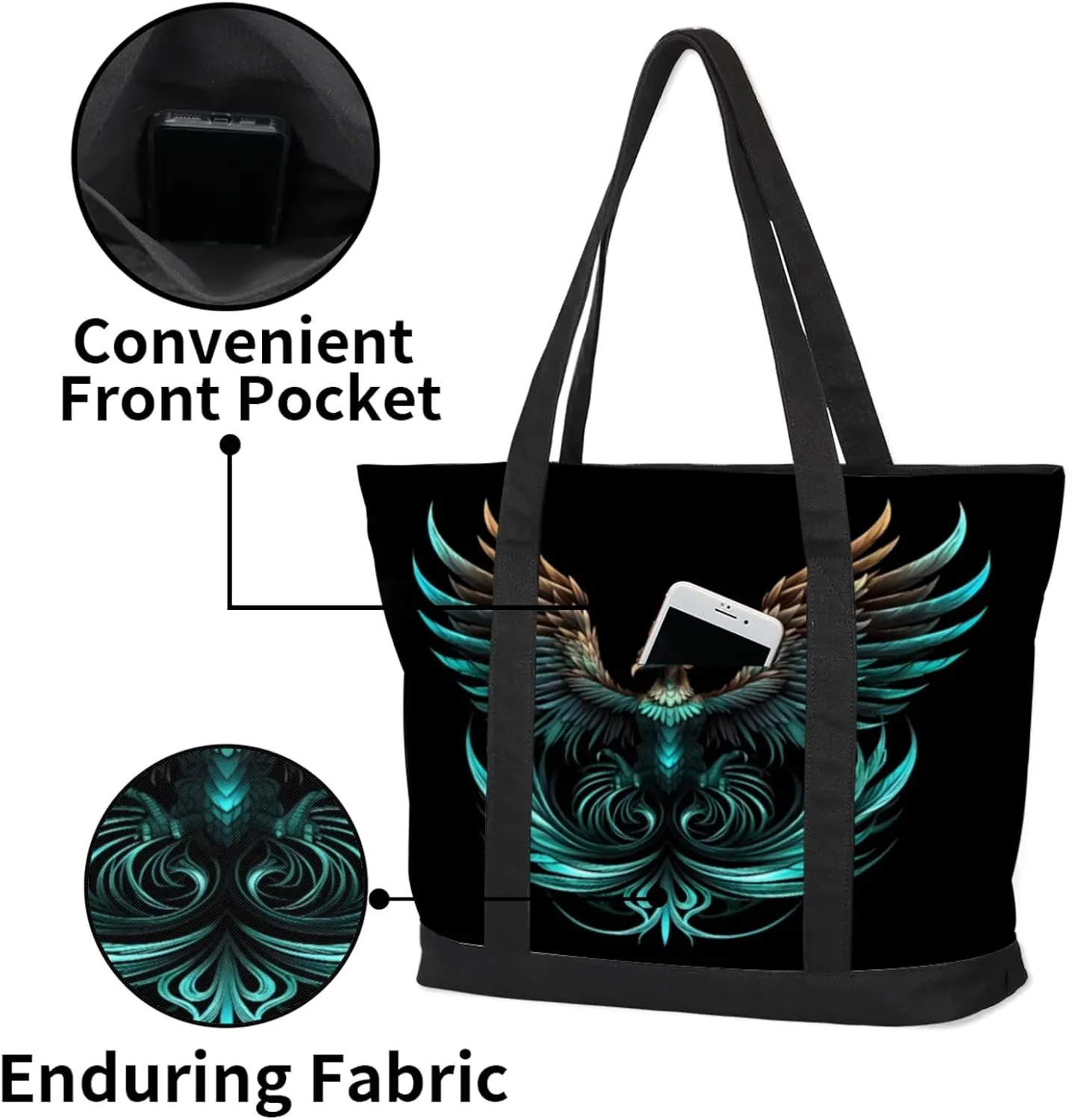 Watercolor Blue Wildflower Canvas Tote Bag Casual Shoulder Handbag Large Shopping Bags With 5 Pocket