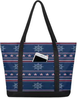 Watercolor Blue Wildflower Canvas Tote Bag Casual Shoulder Handbag Large Shopping Bags With 5 Pocket
