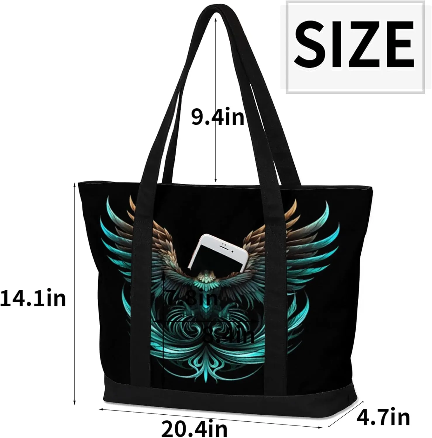 Watercolor Blue Wildflower Canvas Tote Bag Casual Shoulder Handbag Large Shopping Bags With 5 Pocket