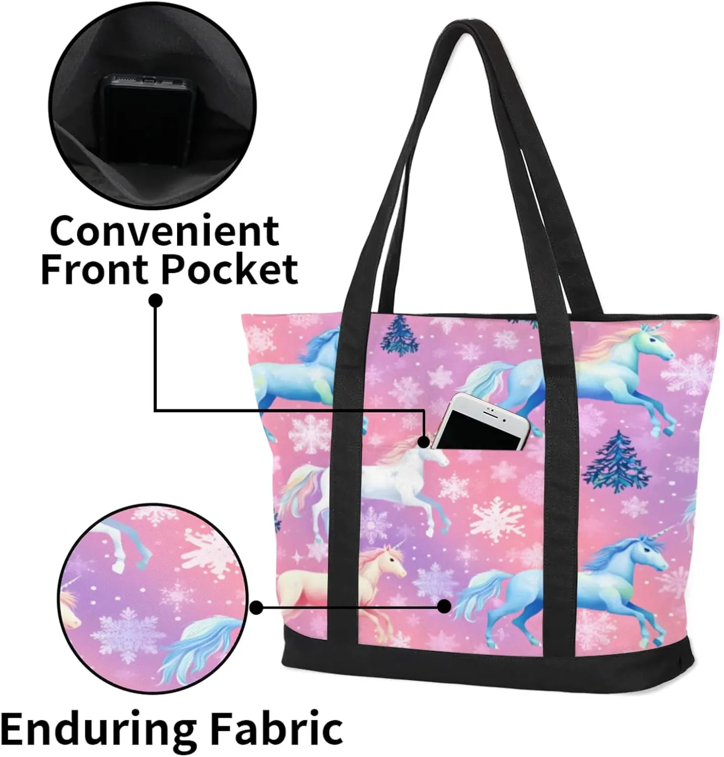 Watercolor Blue Wildflower Canvas Tote Bag Casual Shoulder Handbag Large Shopping Bags With 5 Pocket