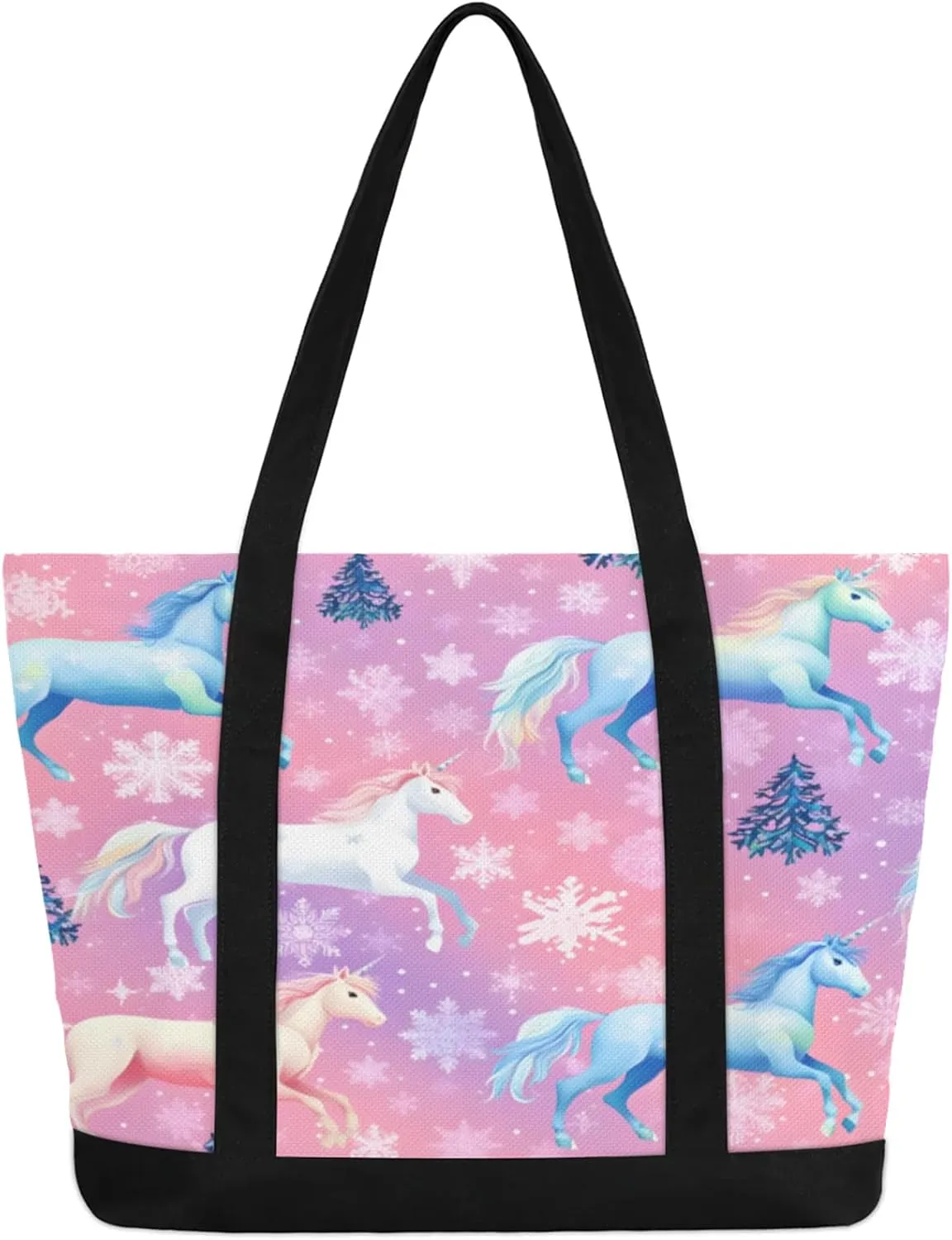 Watercolor Blue Wildflower Canvas Tote Bag Casual Shoulder Handbag Large Shopping Bags With 5 Pocket
