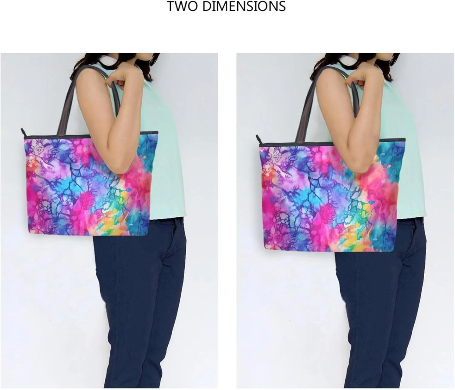 Watercolor Fluid Tote Bag for Women with Zipper, Casual Handbag Reusable Grocery Bag Lare Size