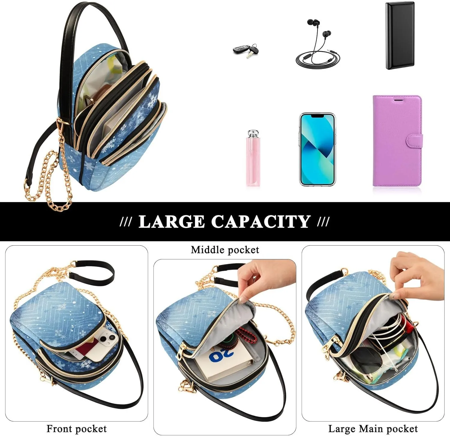Watercolor Trees in Autumn with River Shoulder Handbag, Trendy Crossbody Purses Removable Strap Crossbody