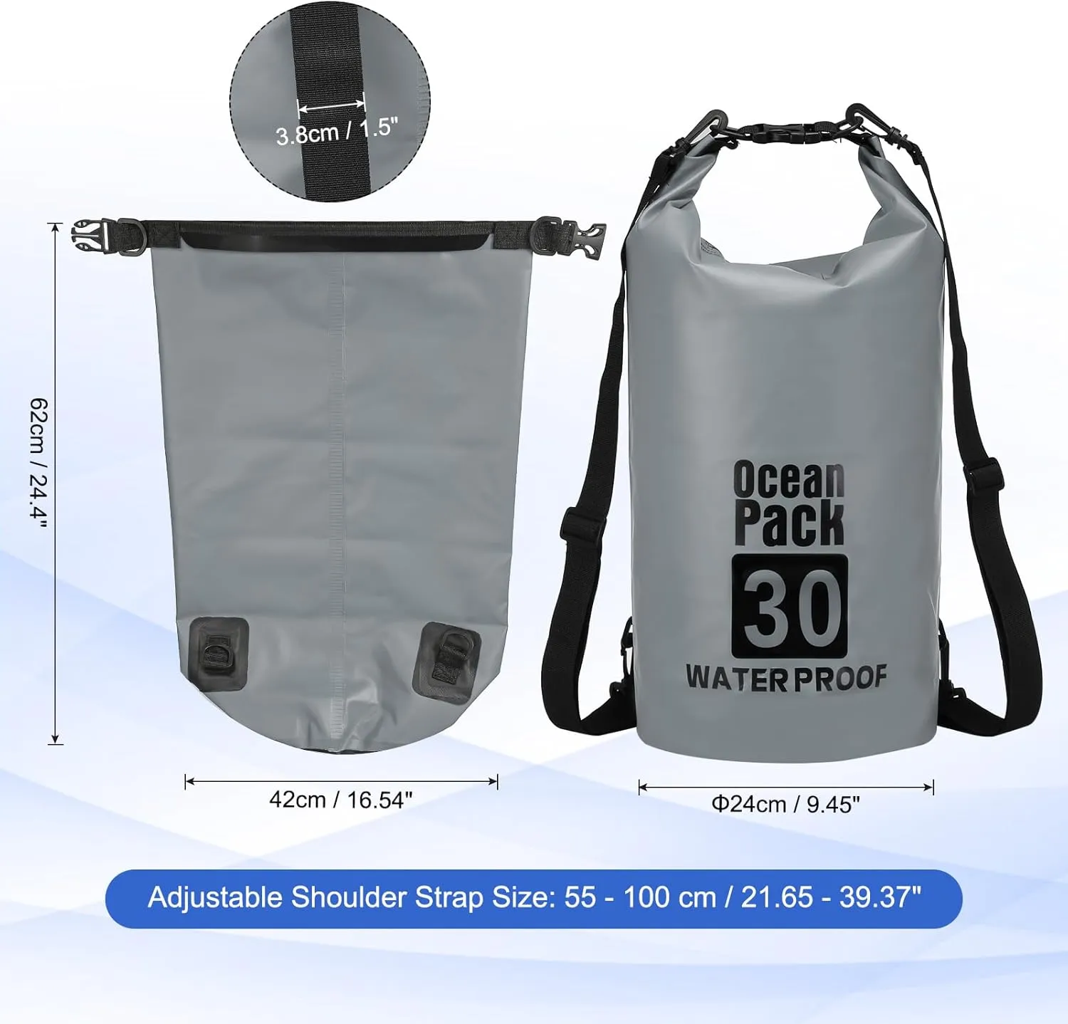 Waterproof Dry Bag, 30L Fit for Women Men Water Proof Bags Lightweight Dry Storage Floating Backpack with Whistle for Travel Backpacking Boating Kayaking Camping (Gray)