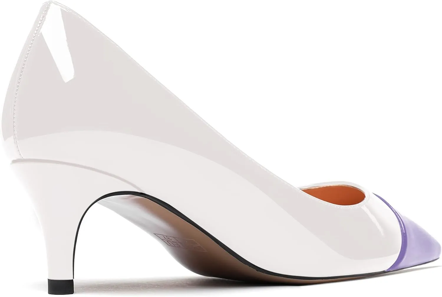 WAYDERNS Women's Patchwork Patent Leather Pointed Toe Slip On Kitten Low Heel Pumps Office Work Dress Shoes 2 Inch