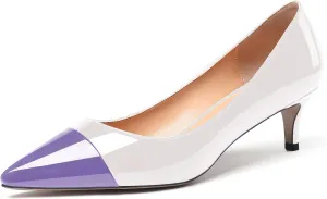 WAYDERNS Women's Patchwork Patent Leather Pointed Toe Slip On Kitten Low Heel Pumps Office Work Dress Shoes 2 Inch