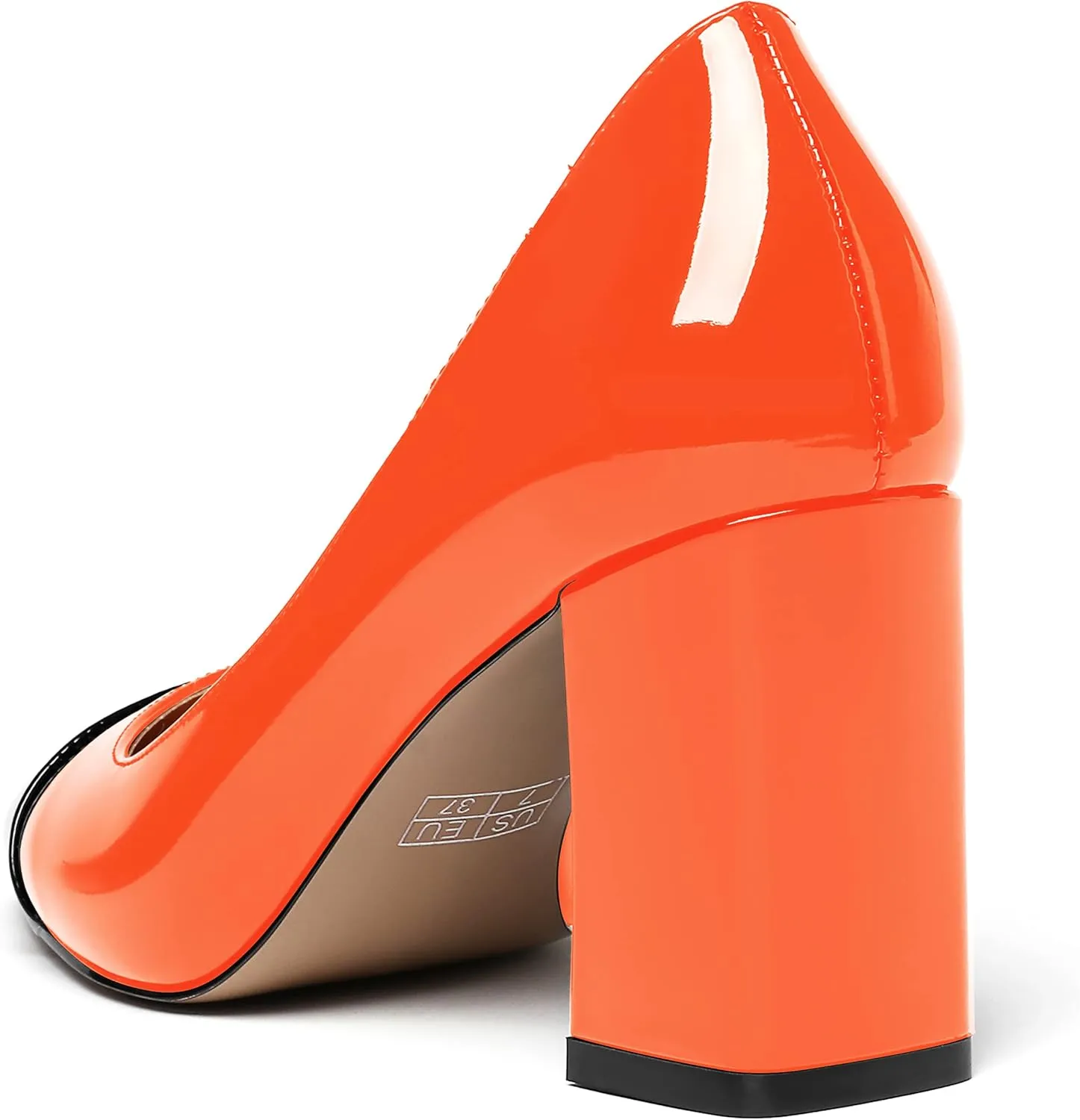 WAYDERNS Women's Square Toe Solid Slip On Patent Leather Patchwork Block High Heel Pumps 3 Inch