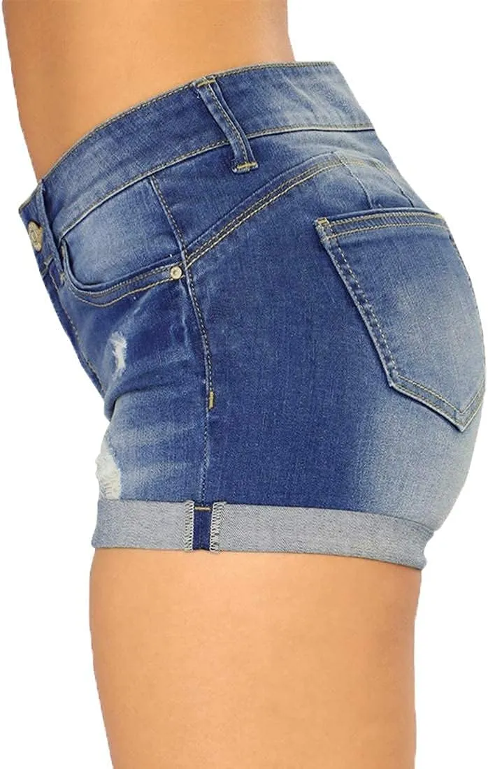 Weigou Women Jean Short Ripped Hot Shorts Comfy Stretchy Women Fringed Denim Shorts