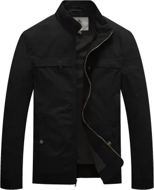 WenVen Men's Spring Canvas Military Style Jacket Casual Lightweight Cotton Coat
