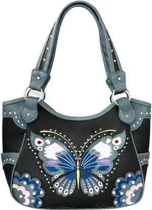 Western Fashion Butterfly Flower Season Embroidery Conceal Carry Tote Handbag Purse in 6 colors