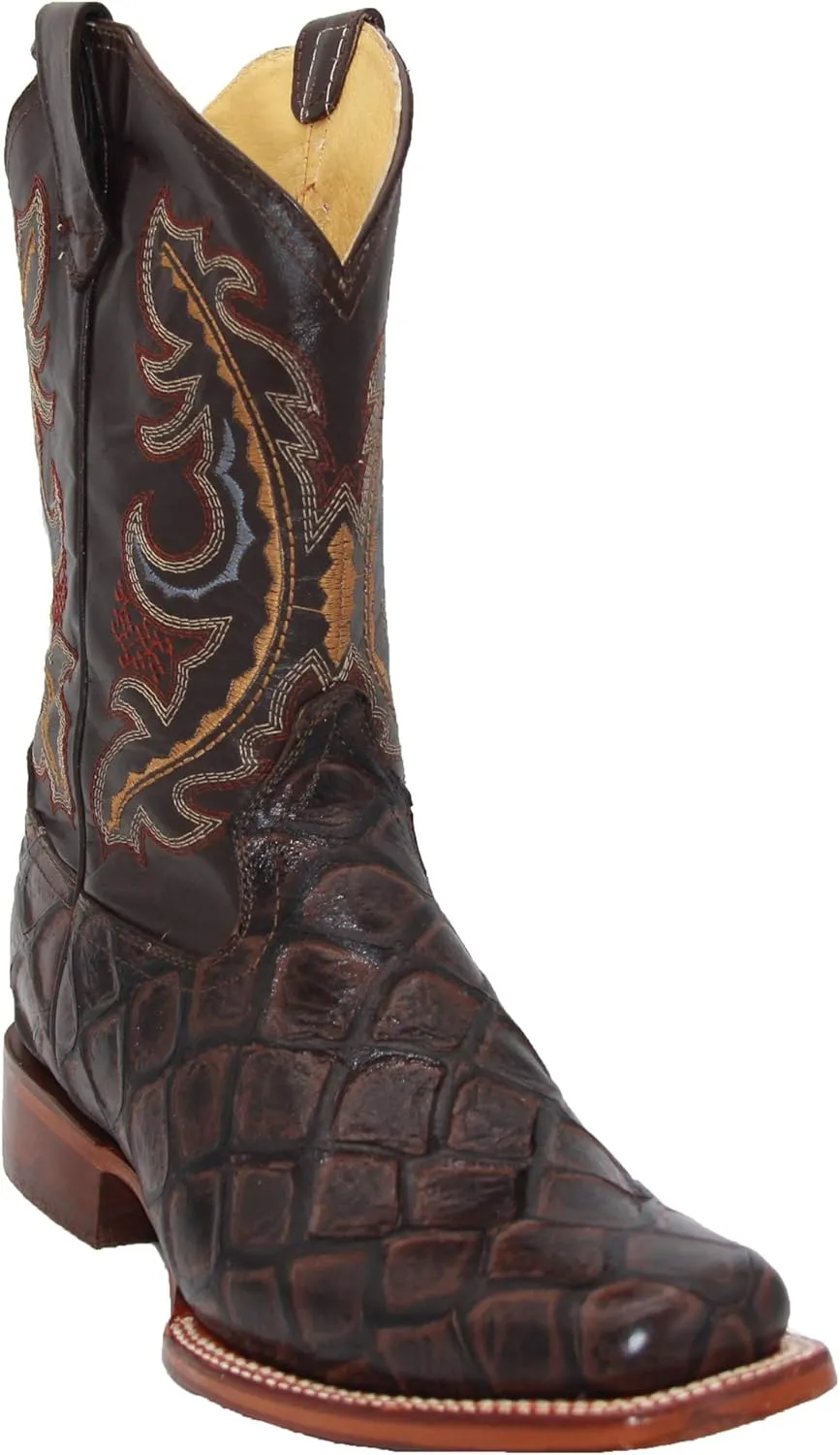 Western Shops Men’s Leather Pirarucu Fish Print Cowboy Western Boots