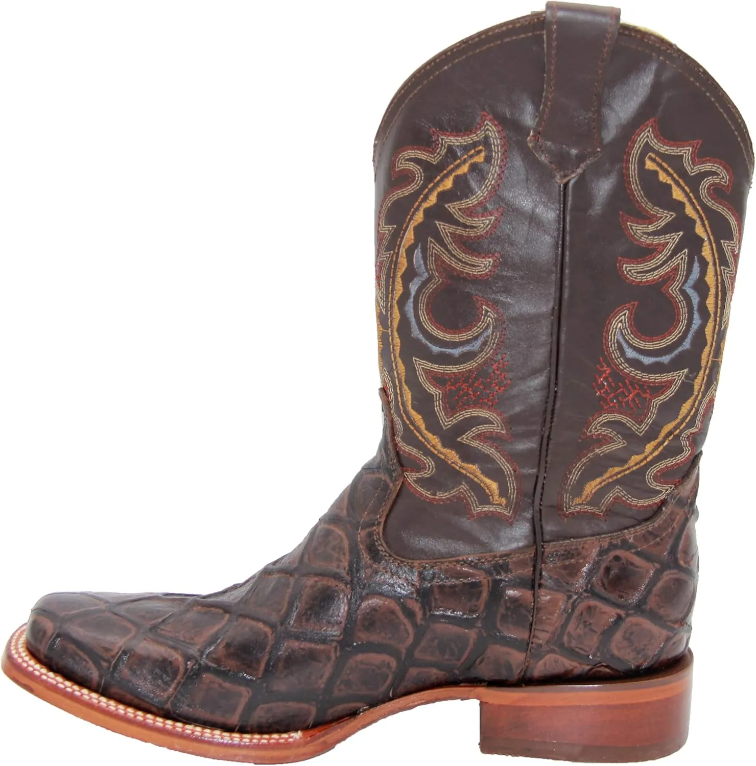 Western Shops Men’s Leather Pirarucu Fish Print Cowboy Western Boots