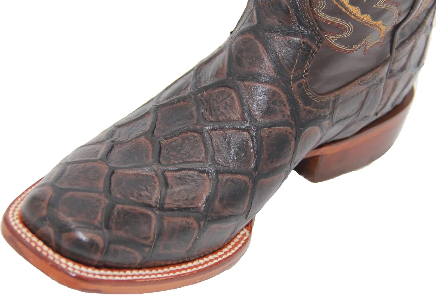 Western Shops Men’s Leather Pirarucu Fish Print Cowboy Western Boots