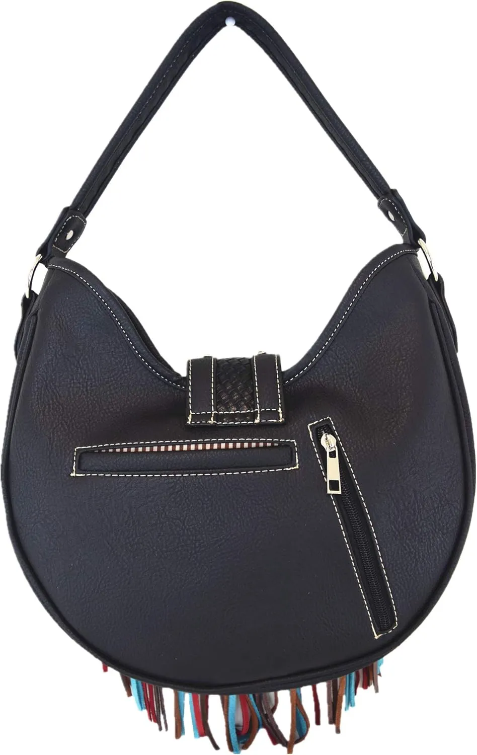 Western Style Fringe Conchos Gem Rhinestone Studded Woven Leather Purse Country Handbag Women Shoulder Bag Wallet Set