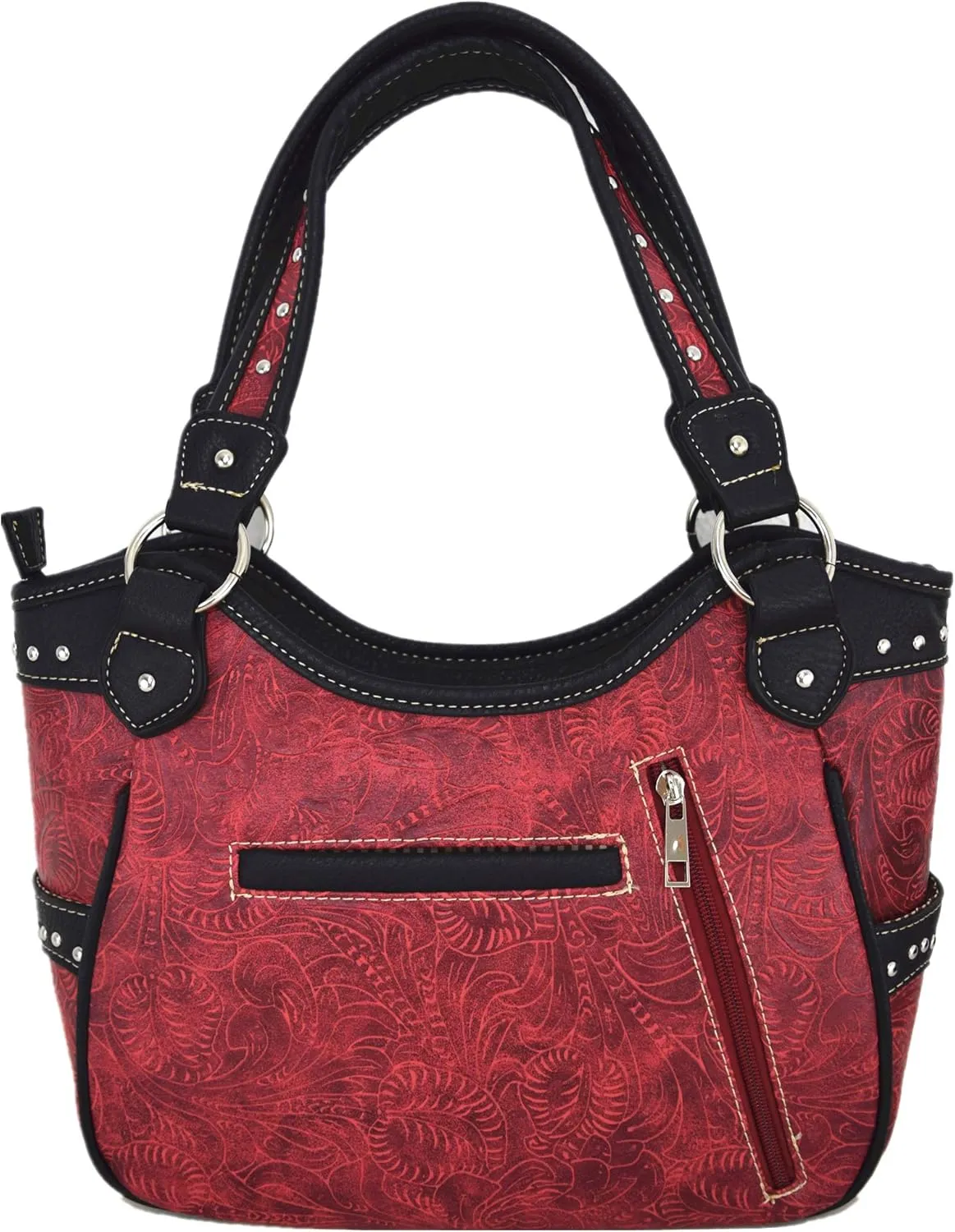 Western Style Rhinestone Cross Studded Laser Cut Wings Tooled Leather Purse Women Handbags Country Shoulder Bag Wallet Set