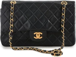 WHAT GOES AROUND COMES AROUND Women's Pre-Loved Chanel Black Lambskin 2.55 Shoulder Bag 10"