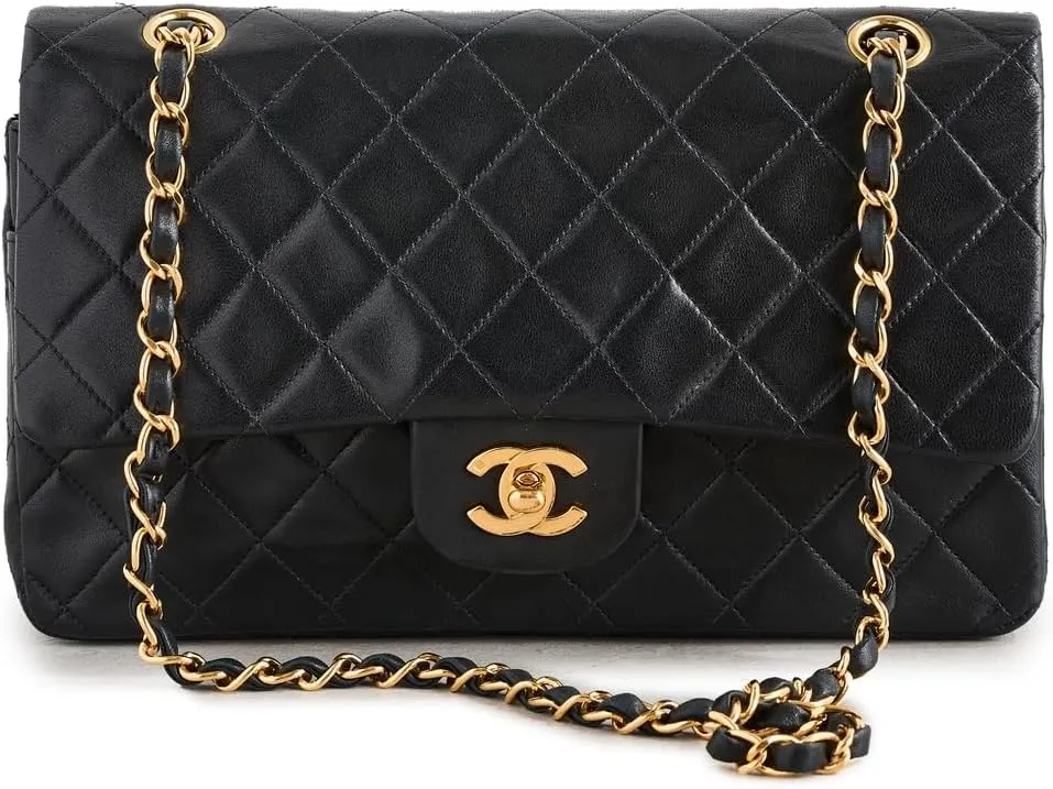 WHAT GOES AROUND COMES AROUND Women's Pre-Loved Chanel Black Lambskin 2.55 Shoulder Bag 10"